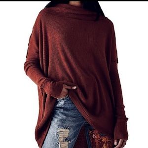 NWT Free People Juicy Long Sleeve Waffle Print Cowl Neck Shirt Date Night Sz M
